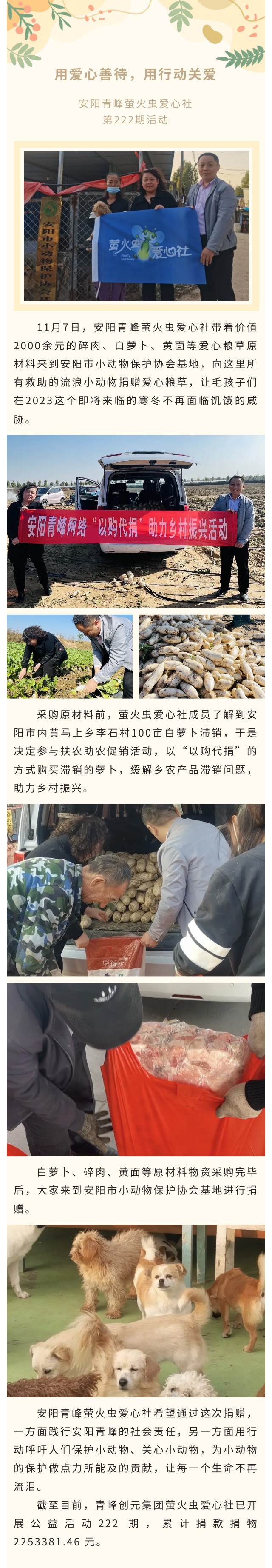用愛心善待，用行動關(guān)愛--青峰創(chuàng)元集團螢火蟲愛心活動第222期報道